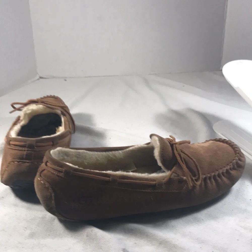 Ugg Men's Olsen Brown Suede Laced Fleece Lined Moccasin Driving Shoes Slippers